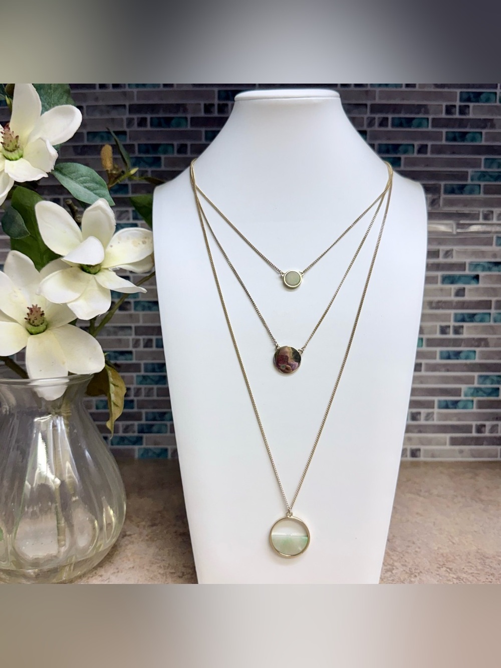 3 strand gold tone necklace